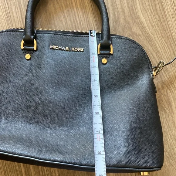 Michael Kors Black Saffiano Leather Satchel Bag Gold Hardware - Picture 9 of 16